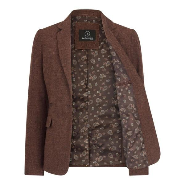 TruClothing Women's Rust Brown Herringbone Wool Tweed Check Blazer