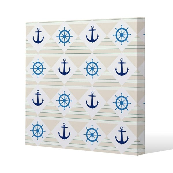 Benjamin Tate Design Nautical Elements on Striped Background (Canvas Print)