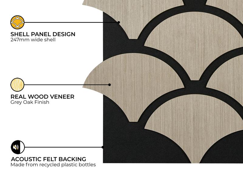 Fuse Acoustic Wooden Shell Wall Panel in Grey Oak