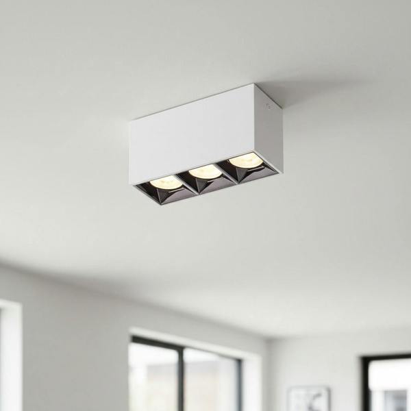 white semi flush mount ceiling lamp on a white ceiling in a modern kitchen 