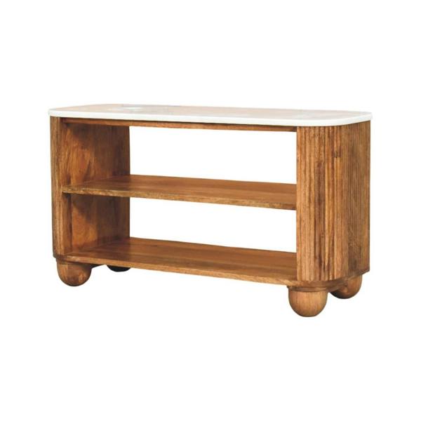 Artisan Furniture Solid Wood Beaumont Marble Shoe Bench, 2 Shelves, Brown