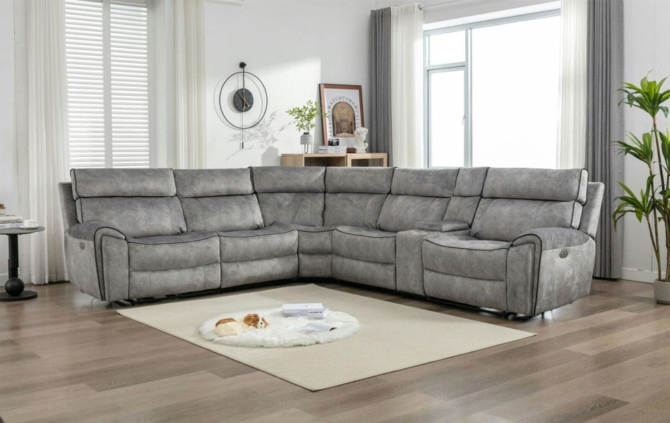 Furniture One Electric Recliner Sofa, Power Corner Recliner Corner Sofa Set 105–135 Degrees with Adjustable Backrest and Footrest