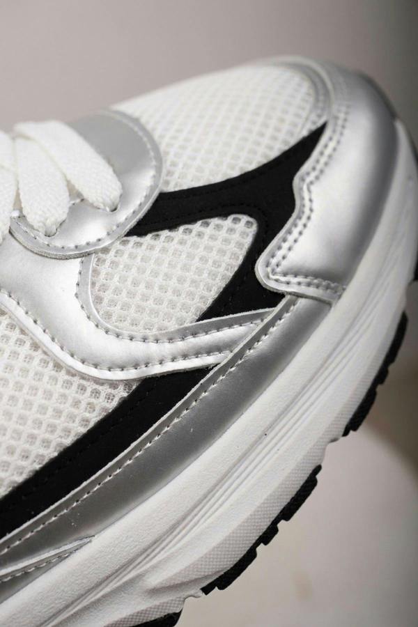 Maud Metallic Panel Mesh Trainers - Silver