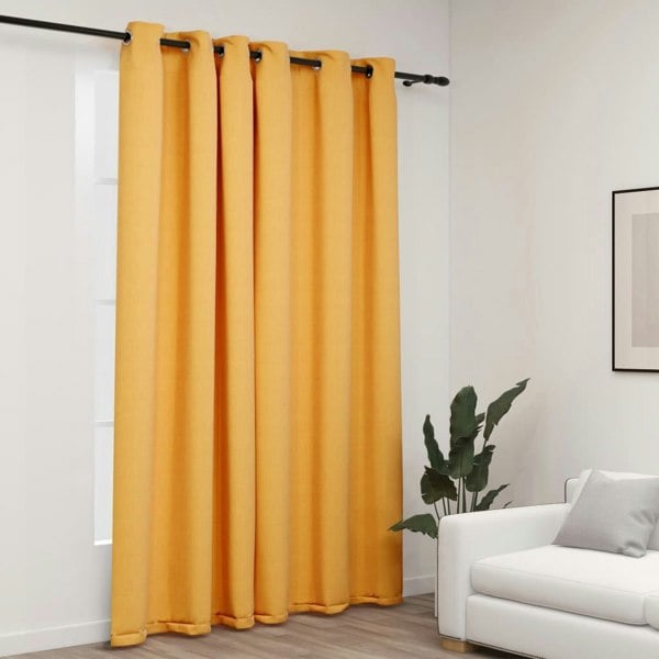 Berkfield Linen-Look Blackout Curtains with Grommets Yellow 290x245cm