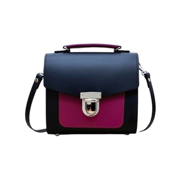 Zatchels Handmade Leather Two Tone Sugarcube Handbag Black - Magenta