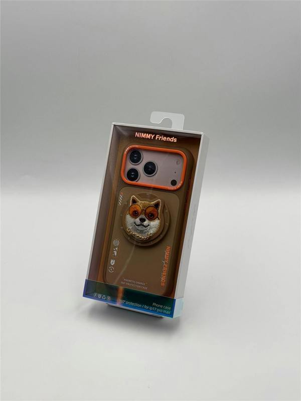 Nimmy Friends Nimmy Glasses Cool Dog Face Case with Detachable MagSafe Grip Stand for iPhone 17 Pro Max 6.9" Brown Orange