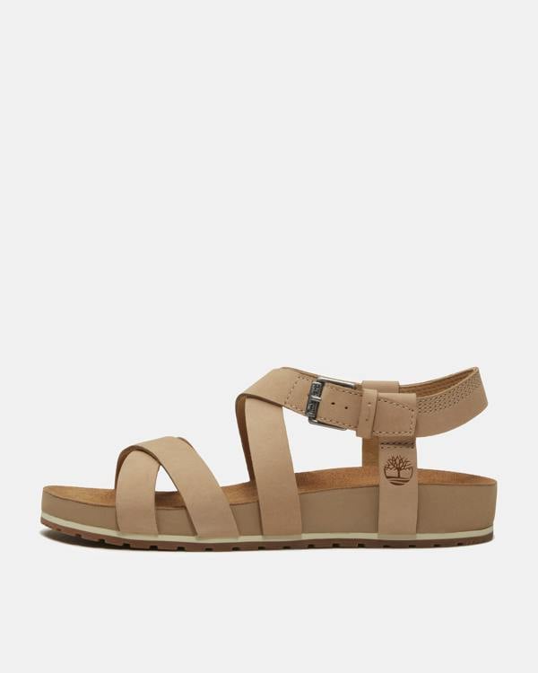 Timberland Malibu Waves Cross Strap Nubuck Womens Sandals - Mid Beige | CHO | Designer Womens Flat Sandals