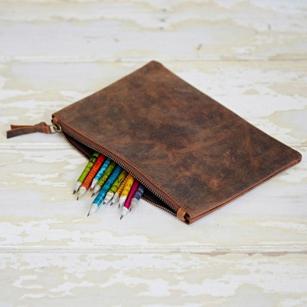 Paper High Buffalo Leather Zipped Pouch