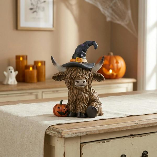 Garden Greatness Halloween Witch Hat Highland Cow Ornament