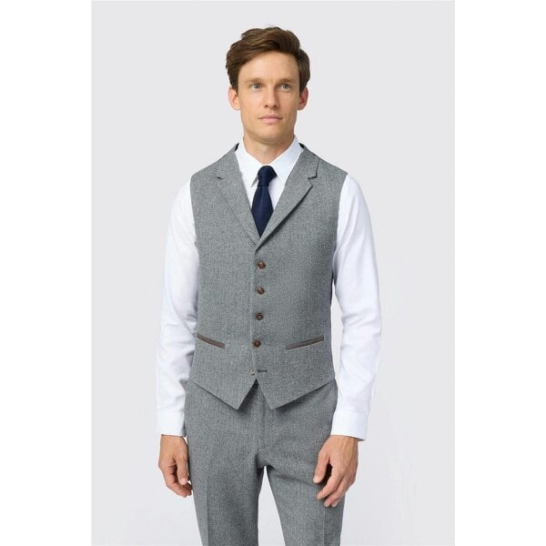 Antique Rogue Slim Fit Dark Grey Herringbone Tweed Waistcoat