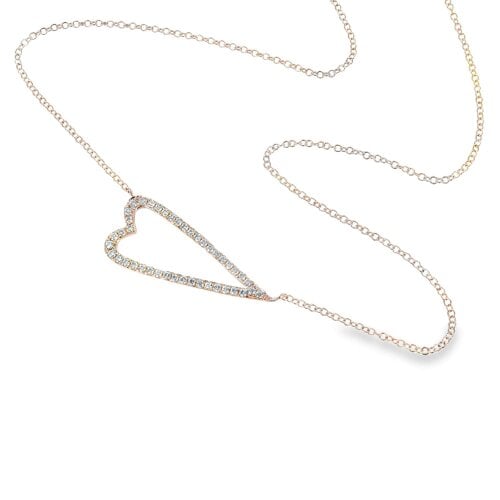 Reeves & Reeves 14K Solid Gold and Diamond Open Heart Necklace
