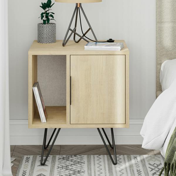 Decortie Glynn Modern Bedside Table with Metal Hairpin Legs Bedroom Nightstand with Storage 50.2cm