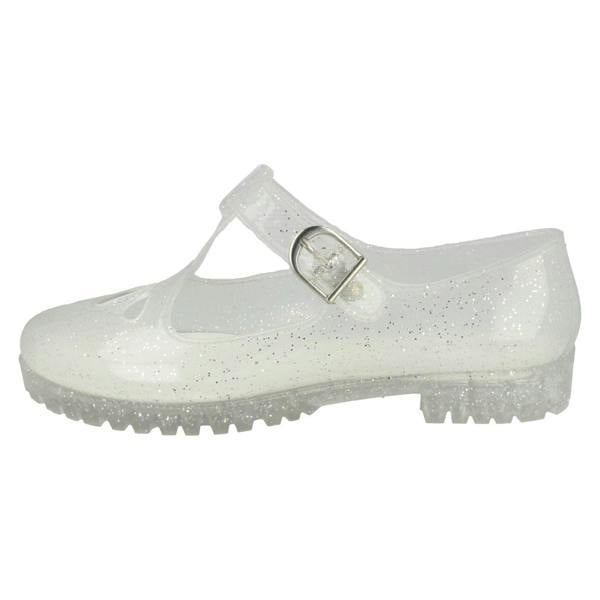 Spot On Ladies Spot on T-Bar Jelly Shoe with Cut Out Flower Detail