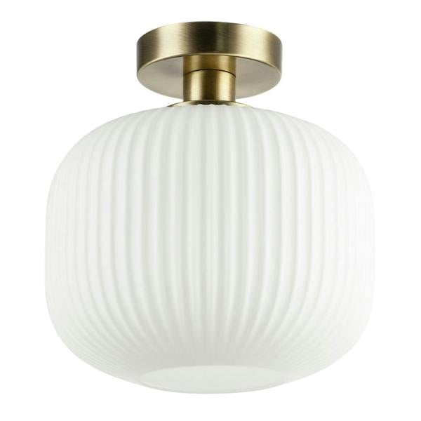 Antique Brass Bathroom Ceiling Light with Opal Ribbed Glass Shade Image 4