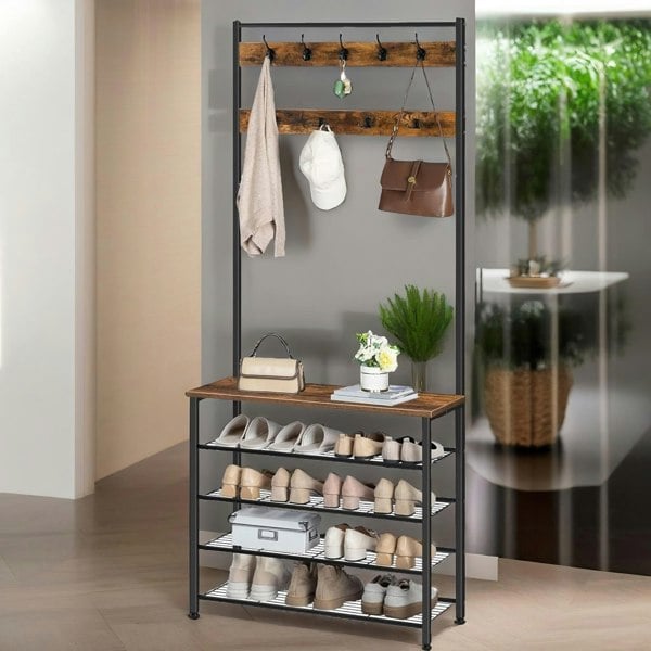 Rafaelo Mobilia Coat Rack Stand With 5 Tier Shoe Bench