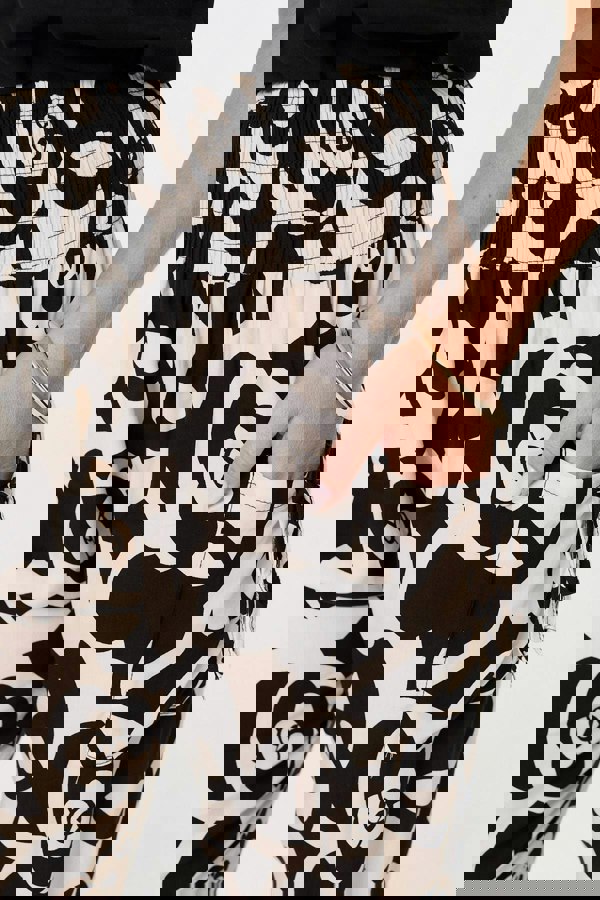 Black | Printed Shirred High Waist Harem Pants
