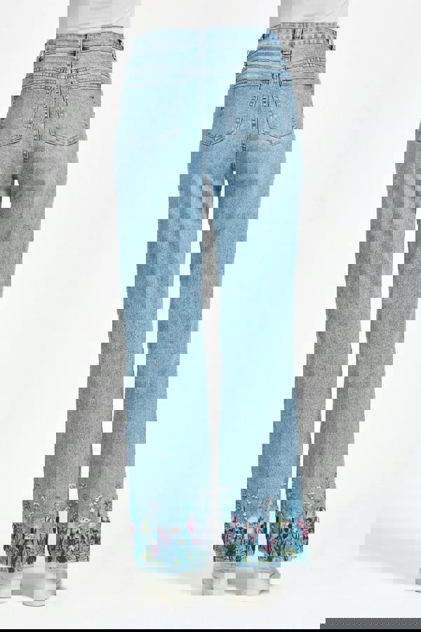 Mudflower Floral Embroidered Wide Leg Denim Jeans