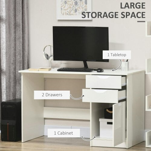 Wyld Haus Niba 120cm High Gloss White Home Office Desk With Drawers And Storage Cabinet