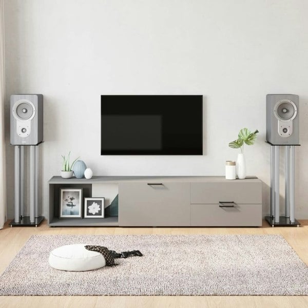 Berkfield Speaker Stands 2 pcs Black&Silver Tempered Glass 4 Pillars Design
