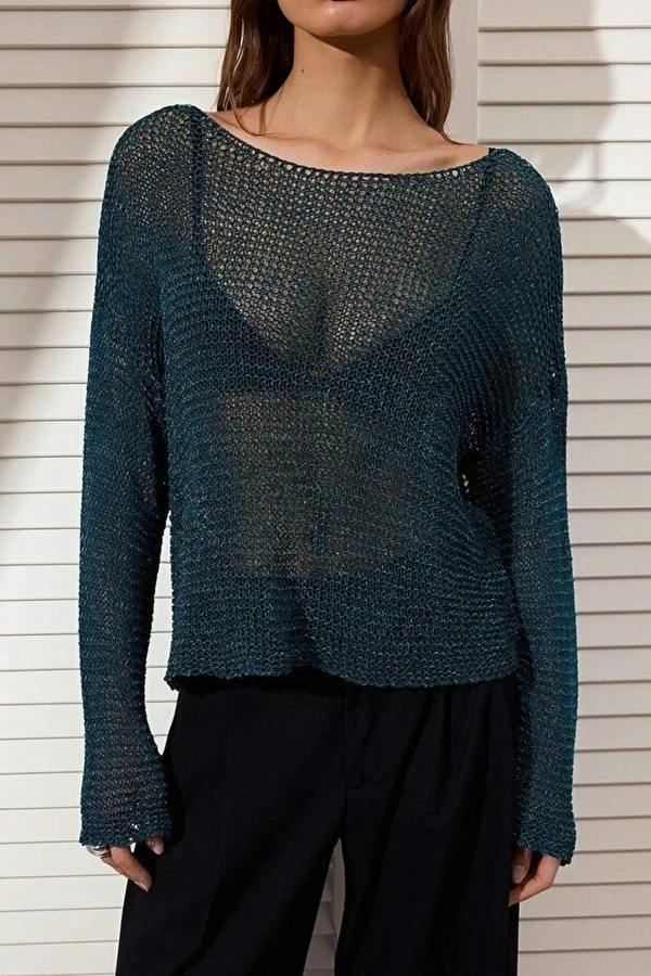 WOVCOR Transparent Boat Neck Knitted Sweater