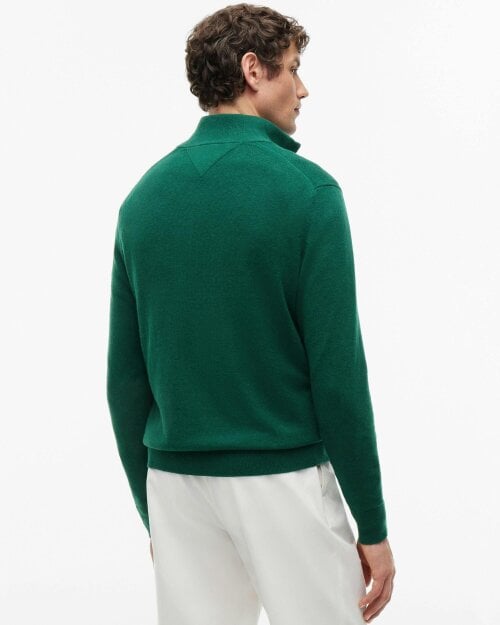 Tommy Hilfiger Organic Cotton Cashmere Mens Zip-Mock Sweater - Ornamental Green Heather