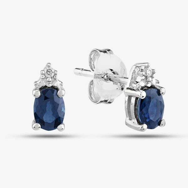 T. H. Baker 9ct White Gold Oval Sapphire and Diamond Stud Earrings VE04846 9KW/SAPH