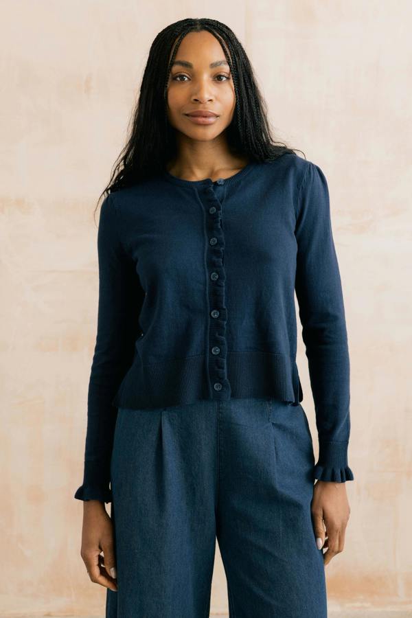 Lily & Me Lauren Ruffle Outfitter Cardigan Navy