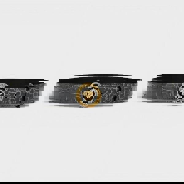 Versace Medusa Croc-Effect Belt Black Grey Gold