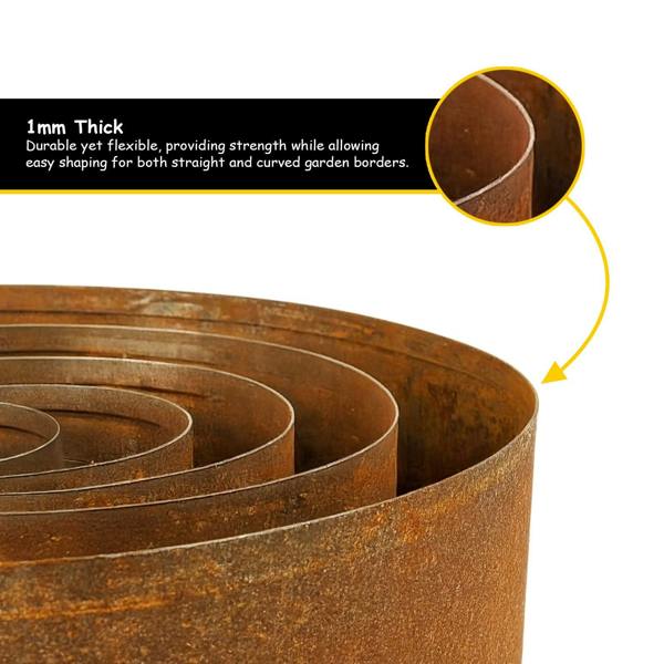 Nicoman Corten Metal Lawn Edging Garden Border Roll - 5m / 10m