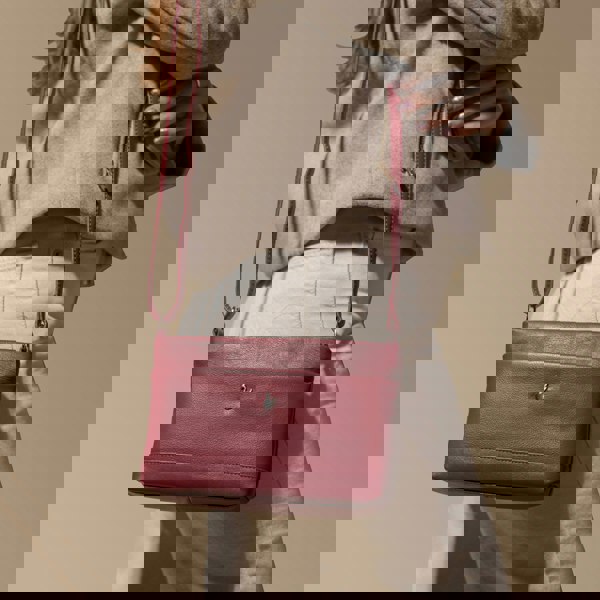 Assots London 'SANDRA' Carmine Pink Soft Nappa Full Grain Real Leather Crossbody Bag