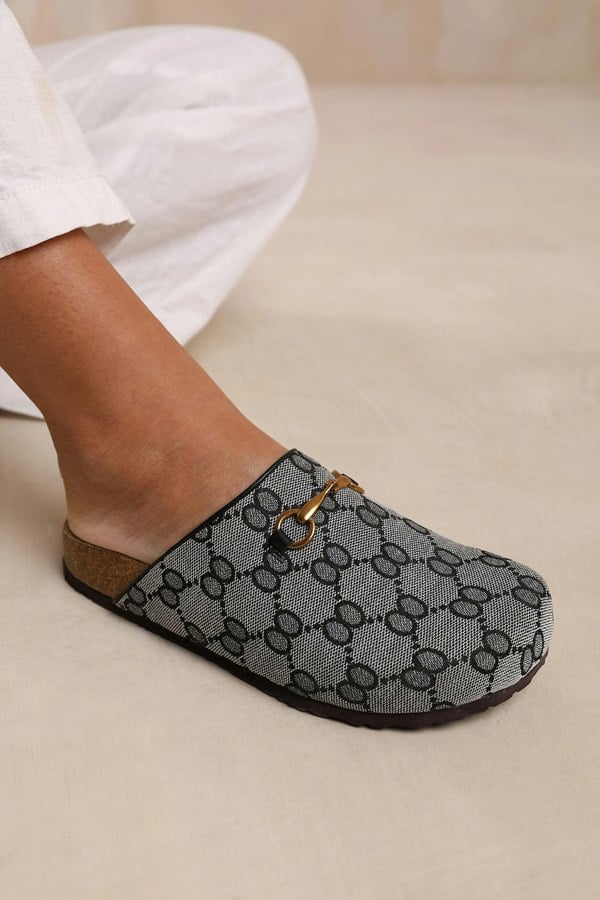 Where's That From Dublin Open Back Slip on Loafer With Gold Detail in Grey