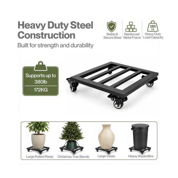 Toque Plant Caddy with Wheels Heavy Duty Rolling Plant Stand Trolley 2PCS
