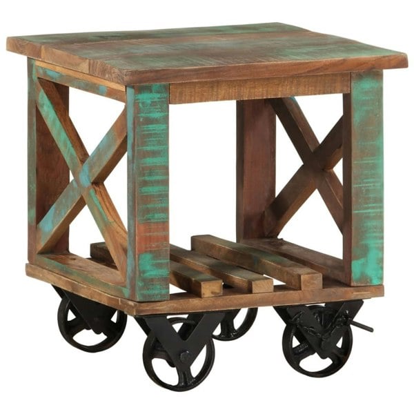 Berkfield Side Table with Wheels 40x40x42 cm Solid Wood Reclaimed