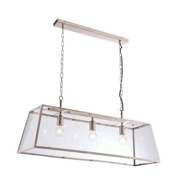 Ceiling Pendant Light Bright Nickel Plate & Clear Glass 3 x 40W E27 Loops