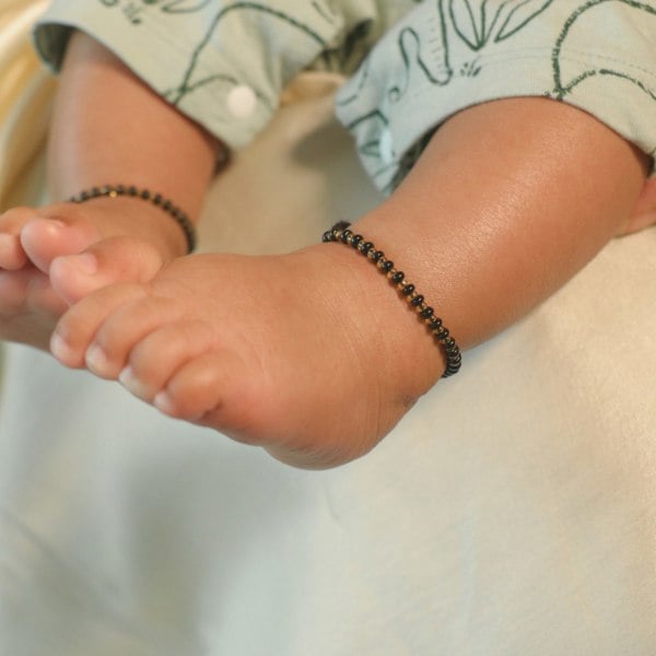 The Colourful Aura Adjustable Black Golden Beads Indian New Born Kids Nazaria Daily Bracelet