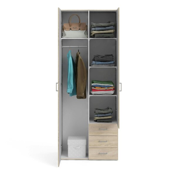 Wyld Haus Berlin Oak Effect Wardrobe 2 Doors, 3 Drawers 1 Shelf