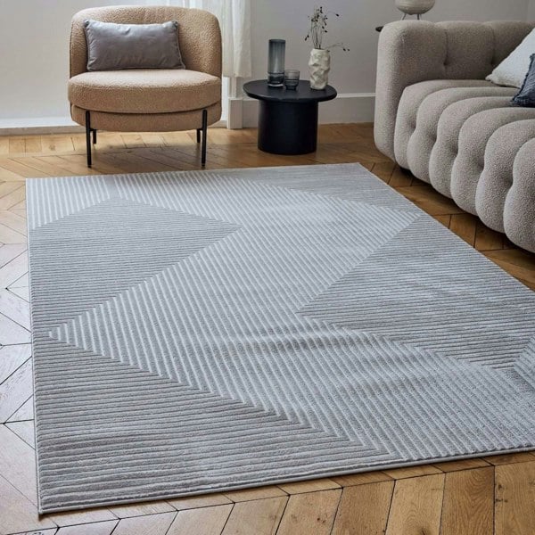 Geometric Living Room rug, grey colour, stain-resistant and non-shedding