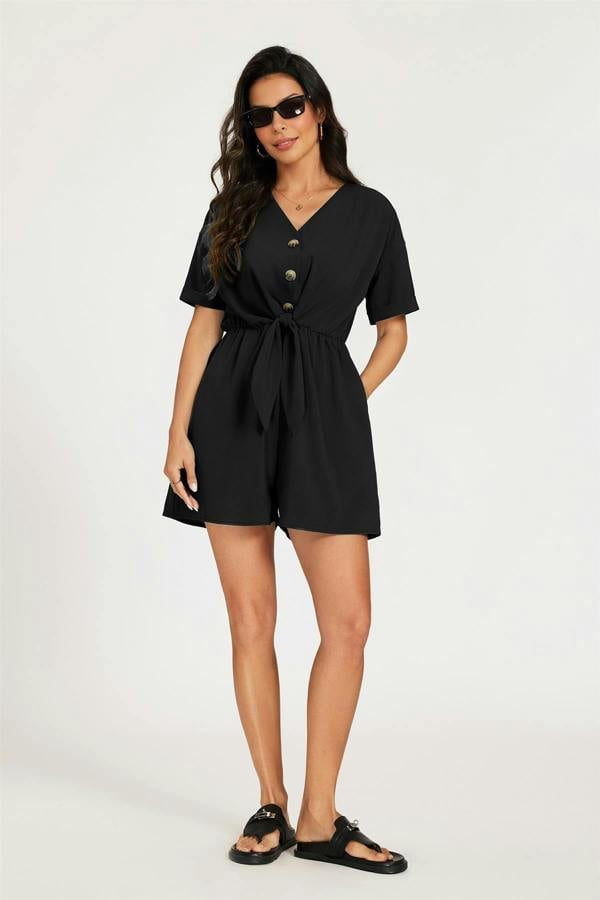 FS Collection Button Down Playsuit In Black