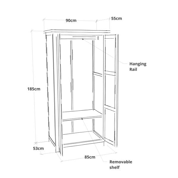 Cabinet Bits Bomporto 2 Door Wardrobe Wood Knob