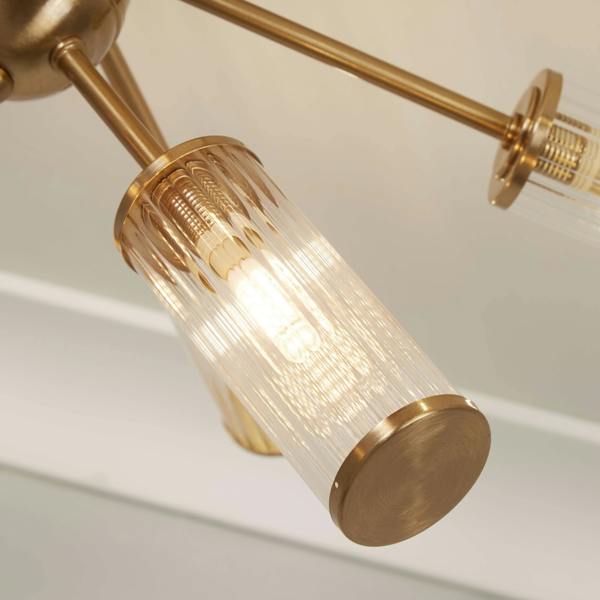 Pagazzi Lighting Enid Ribbed Glass & Brushed Gold Semi-Flush Ceiling Light