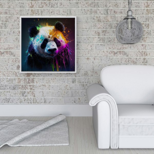 Warren Reed Panda Face Splash Art Colourful Framed Canvas