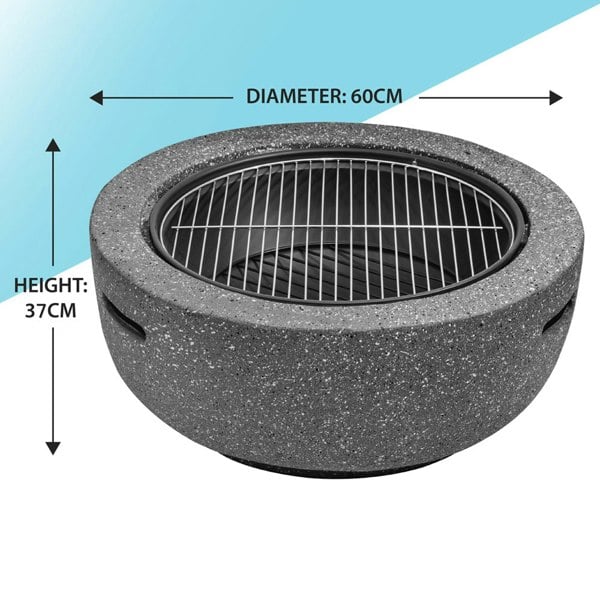 60cm Dark Grey Round Fire Pit Wood Burner & BBQ Grill Party Dining Garden Heater - LoopsDirect