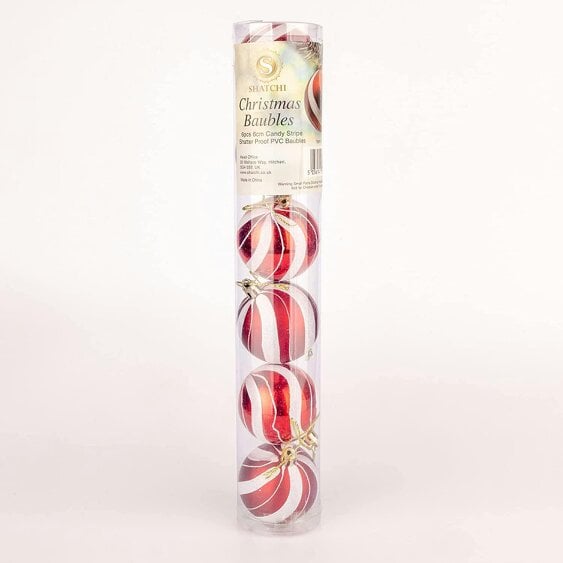 Shatchi Red and White Candy Stripe Shatterproof Christmas Baubles, 6cm Pack Sizes for Tree Decorations