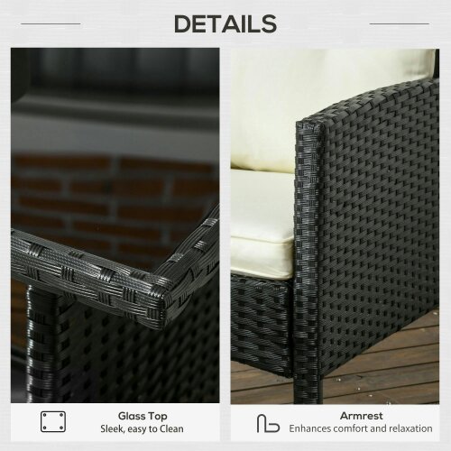 Wyld Haus Coma 7 Seater Black and White Rattan Garden Sofa Set With Armchairs Footstools And Glass Dining Table