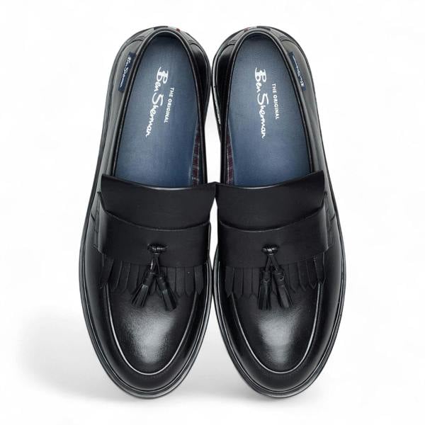 Ben Sherman Men's Black Leather Tassel Loafer Shoes - Dudley