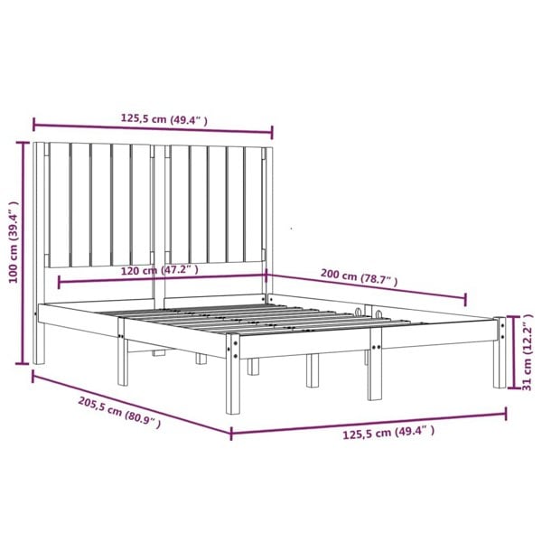 Berkfield Bed Frame Solid Wood Pine 120x200 cm