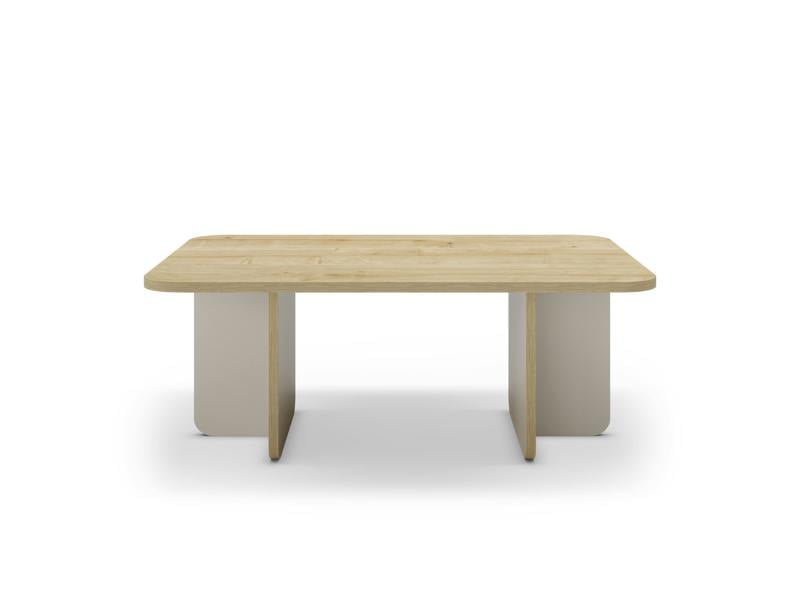 Decortie Modern Rectangular Curved Corners Coffee Table 100cm Centre Table with Thick Slab Legs for Home, Office