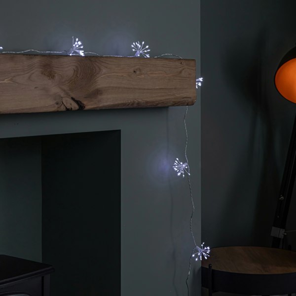 Samuel Alexander 2.7m Set of 10 Twinkling Christmas Starburst String Lights with 200 White LEDs