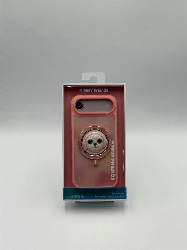 Nimmy Friends Nimmy Big Eye Cute Pet Bischon Fraise Dog Face Case with Detachable MagSafe Grip for iPhone 17 Air 6.5" Pink
