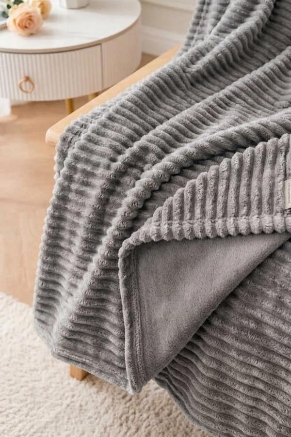 Dyzi Large Supersoft Ribbed Jacquard Fleece Throw Blanket 200 x 240cm